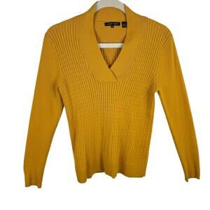 Jeanne Pierre 100% Cotton Mustard Long Sleeve Stretchy Soft Cable Knit Sweater M